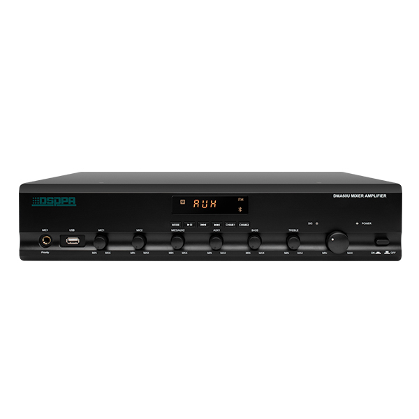 DMA60U penguat Mixer Digital, 60W dengan USB /Bluetooth /FM/Chime/sirene/4 mikrofon (dengan PP dan DC24V)