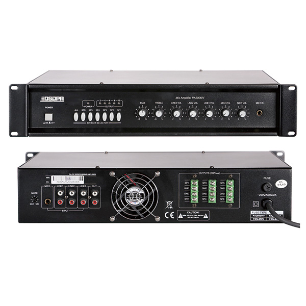 MP2016IV Mixer Amplifier 6 zona dengan 2 mikrofon & 3 input garis