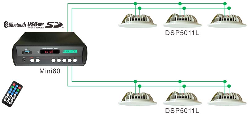 DSP5011L Speaker langit-langit tanpa bingkai, 6W 6.5 inci (8Ω)