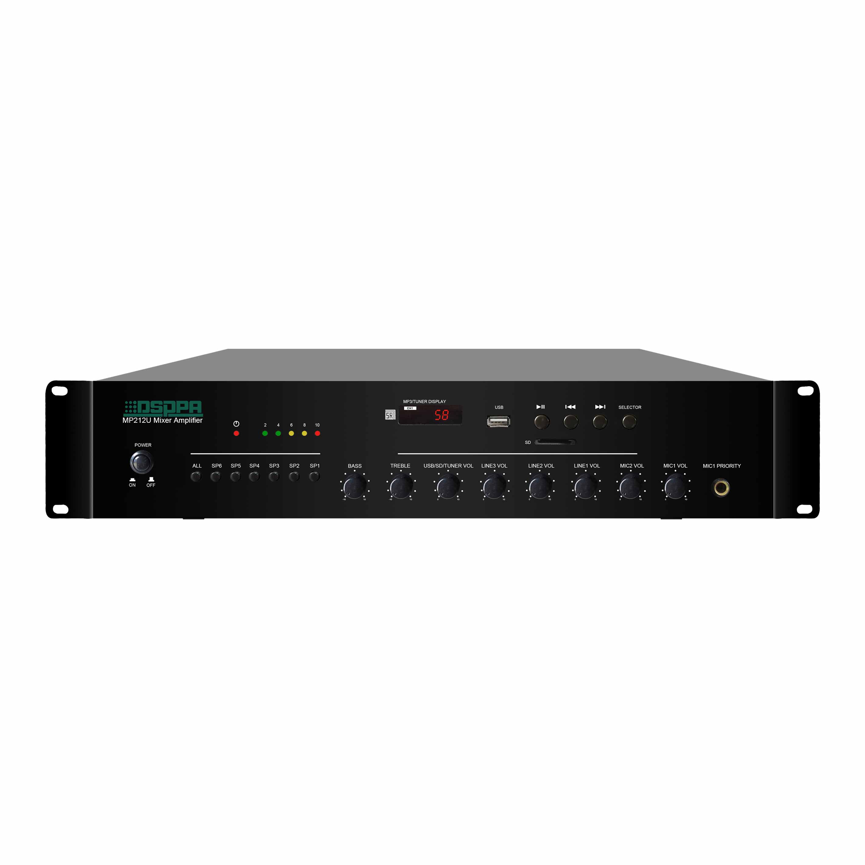 MP212U penguat Mixer, 6 zona USB/SD/FM 120W