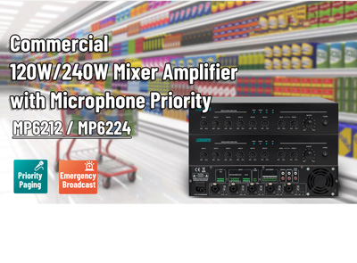 Penguat Mixer 120W/240W komersial dengan prioritas mikrofon MP6212/ MP6224